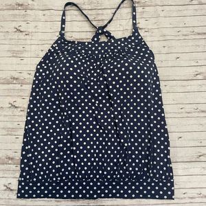Lands End Tankini Top Sz 12P Padded Polka Dot  Band Stretch Swimsuit  Blue White